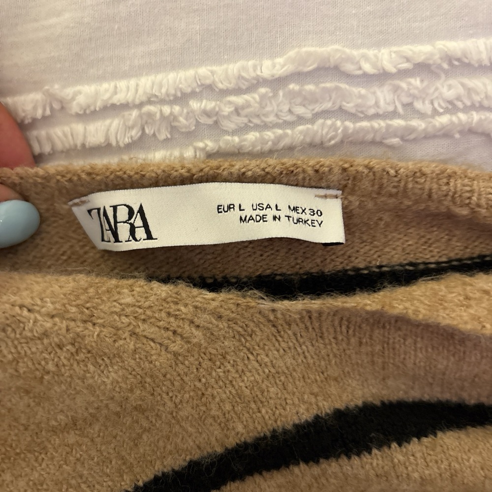 Zara Tan and Black Striped Knit Top - Picture 2 of 2